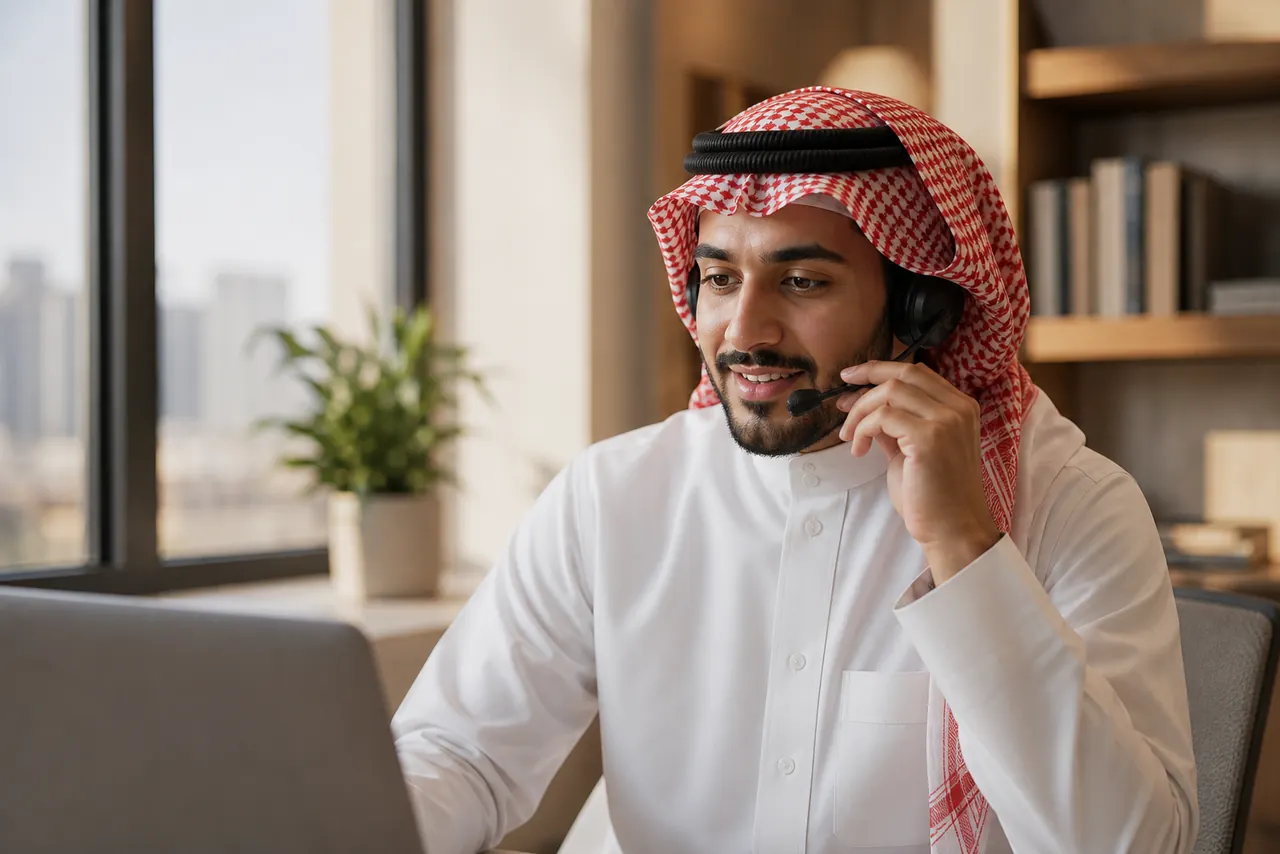 موظف عناية بالمتبرعين يساعد أحد المتبرعين عبر الهاتف